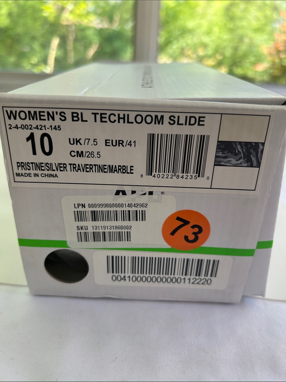 APL Women’s Techloom Slides Pristine Silver Travertine Marble Size 10 NEW in Box - Picture 6 of 6